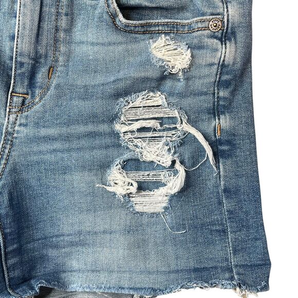 American Eagle Hi-Rise Shortie Distressed Denim Shorts Size 0 Next Level Stretch - Picture 6 of 9